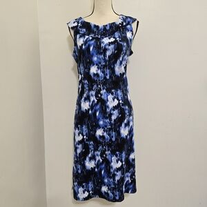 RAFAELLA size Medium Sleeveless Wide Collar Abstract Shift‎ Dress Blue